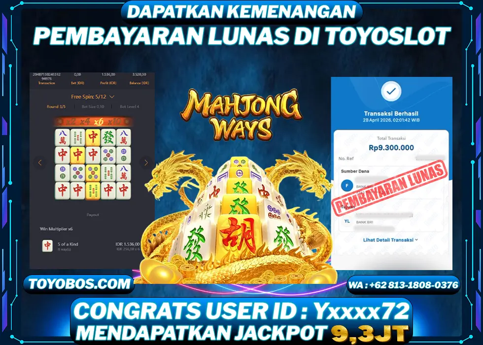 TOYOSLOT - BUKTI KEMENANGAN Mahjong Ways Rp9,300,000,- LUNAS